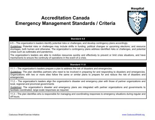 Accreditation Canada Emergency Management Standards / Criteria