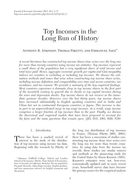 "Top Incomes in the Long Run of History" with Tony Atkinson and