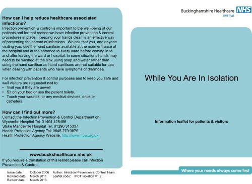 While you are in isolation - patient information leaflet