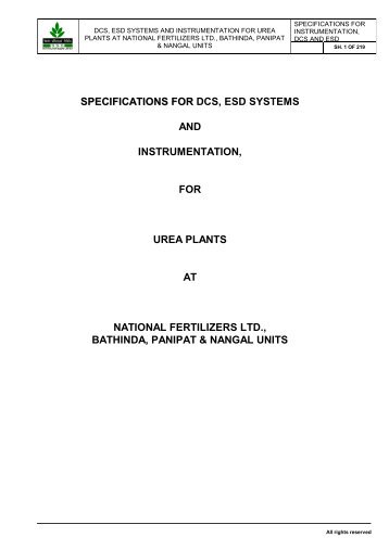 SPECIFICATIONS FOR DCS, ESD SYSTEMS AND ...
