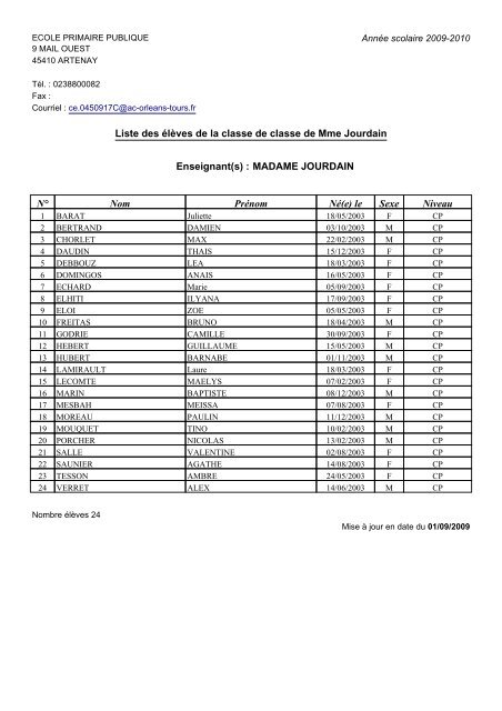 Liste des Ã©lÃ¨ves de la classe de classe de M. Champigny ...