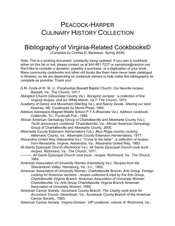 Bibliography of Virginia-Related Cookbooks© - Special Collections