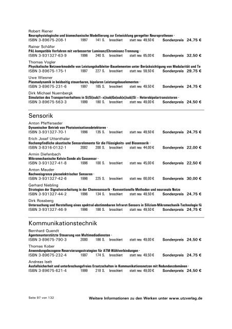 Sonderpostenliste 2010/06.2 - Herbert Utz Verlag GmbH