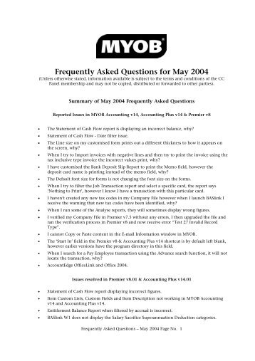 Frequently Asked Questions for May 2004