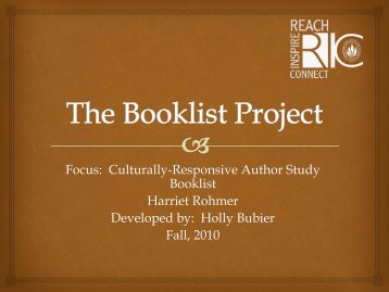 Rohmer, Harriet Author Study Booklist by Holly Bubier for ... - RITELL