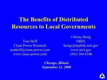 The Benefits of Distributed Resources to Local Governments