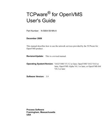 TCPware for OpenVMS User's Guide - Process Software