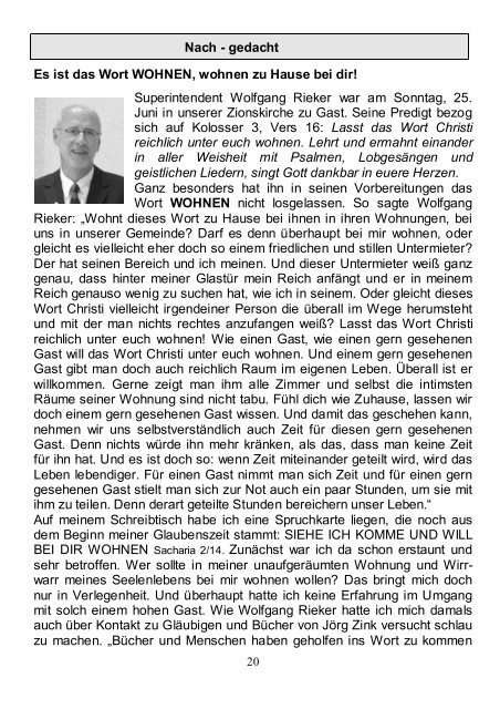 Nur an einer stillen Stelle legt Gott seinen Acker an. - Zionsgemeinde