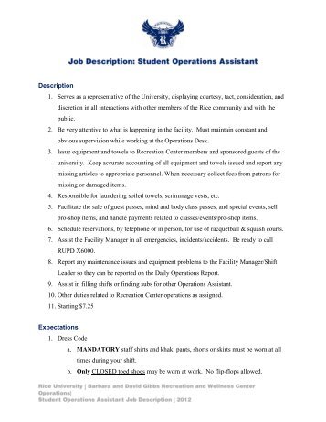 Operations Assistant Job Description