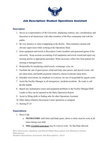 operations assistant job description sample