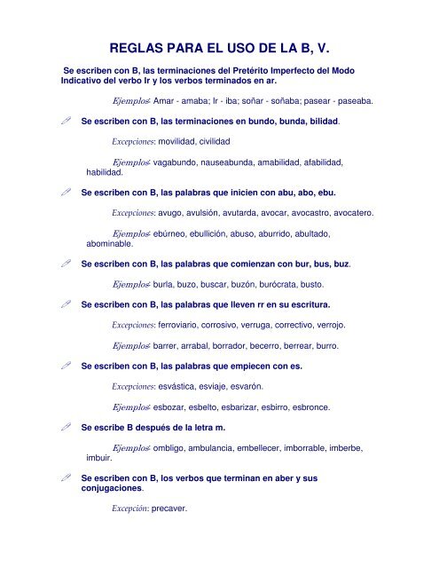 REGLAS PARA EL USO DE LA B, V.