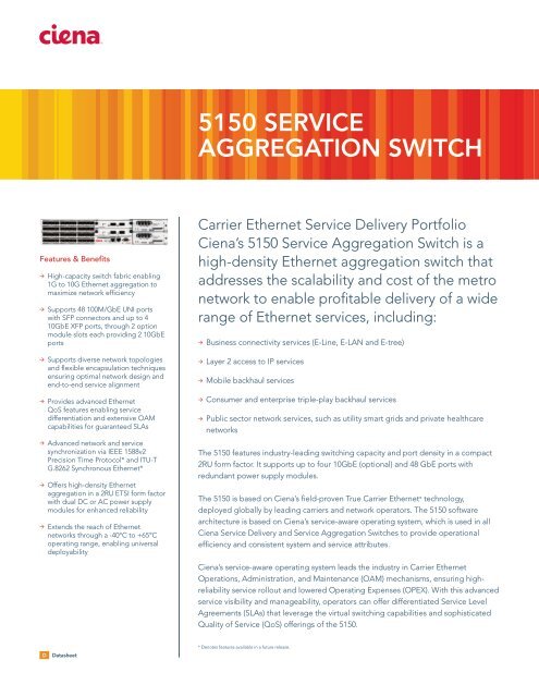 Ciena 5150 Service Aggregation Switch datasheet - LightRiver ...