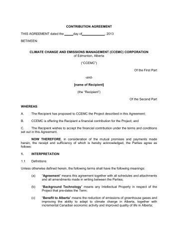 CONTRIBUTION AGREEMENT THIS AGREEMENT dated ... - ccemc