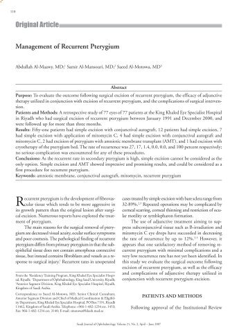 Original Article Management of Recurrent Pterygium