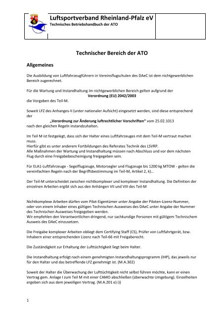 Technischer Bereich der ATO - Luftsportverband Rheinland-Pfalz eV