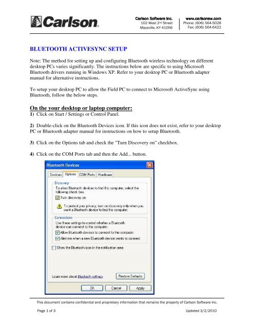 Bluetooth Activesync for WM6 - Carlson Software