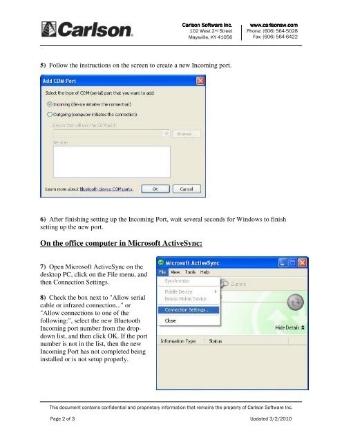 Bluetooth Activesync for WM6 - Carlson Software