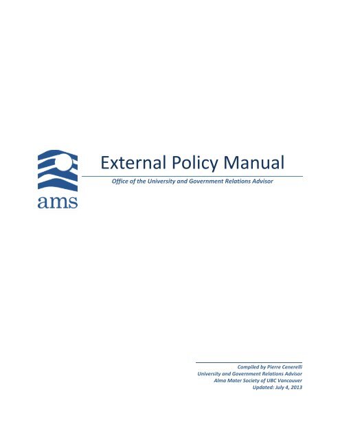 AMS External Policy Manual - Alma Mater Society of UBC