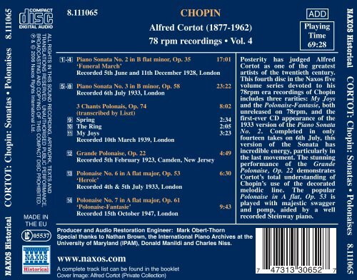 CHOPIN Piano Sonatas Nos. 2 and 3 Polonaises Alfred Cortot