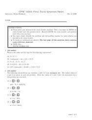 CPSC 1620A Final Exam Question Sheet