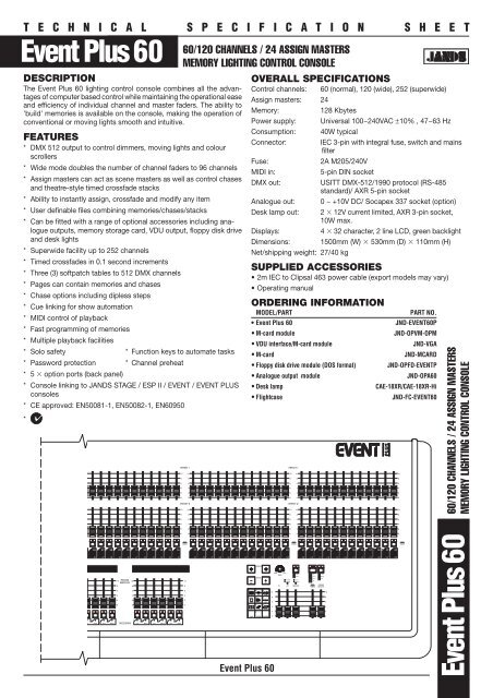 Event Plus 60 Technical Specification Sheet (503.4 KB - Jands