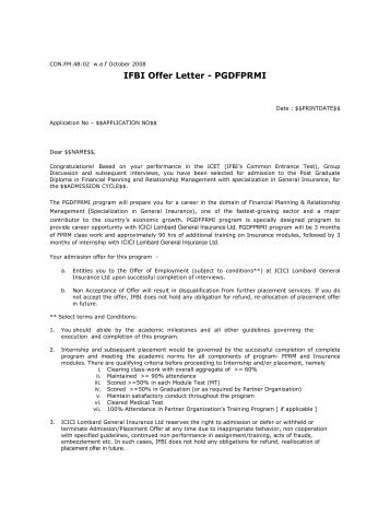 IFBI Offer Letter - PGDFPRMI - IFBI.com