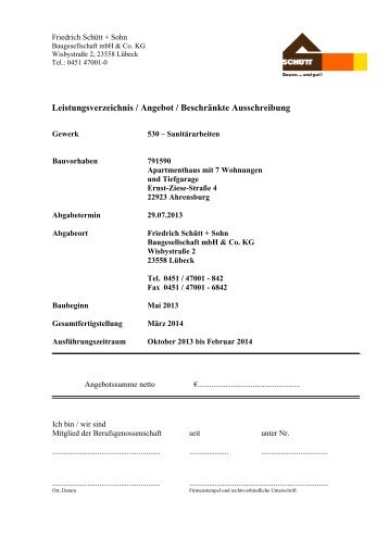 LV 530 Sanitärarbeiten - Friedrich Schütt + Sohn Baugesellschaft ...