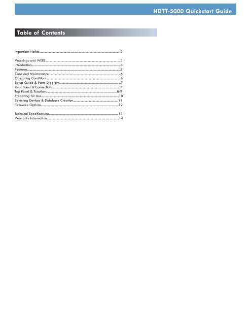 HDTT-5000 Quick Start Guide - Cortex