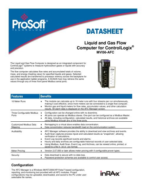 MVI56-AFC Datasheet - ProSoft Technology