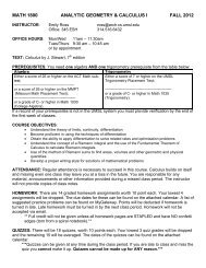 MATH 1800 ANALYTIC GEOMETRY & CALCULUS I FALL 2012