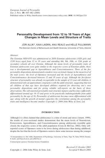 Personality development from 12 to 18 years of age: changes in ...