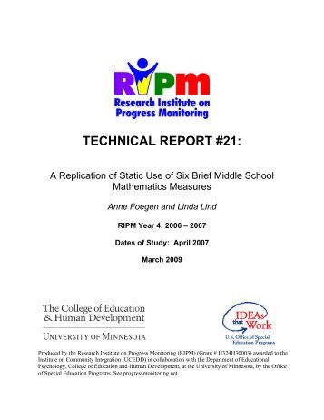 technical report #21 - Research Institute on Progress Monitoring