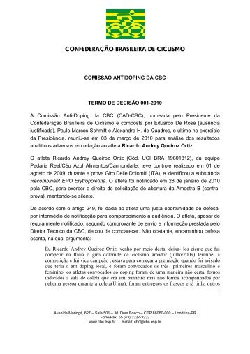 Termo de DecisÃ£o Doping 001/2010 (Ricardo Andrey Queiroz Ortiz)