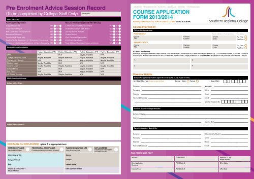 Pre Enrolment Advice Session Record - Brownlow Integrated College