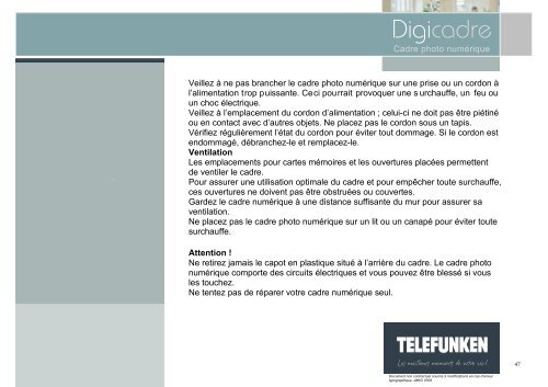 Notice d'utilisation Digicadre Notice d utilisation ... - Telefunken