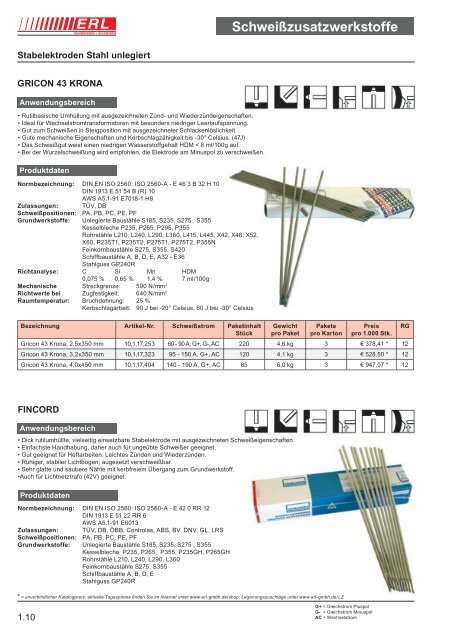 Schweißzusatzwerkstoffe 1 - Erl GmbH SCHWEISSEN+SCHNEIDEN