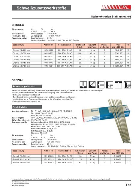 Schweißzusatzwerkstoffe 1 - Erl GmbH SCHWEISSEN+SCHNEIDEN