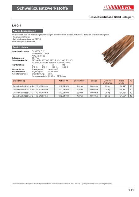 Schweißzusatzwerkstoffe 1 - Erl GmbH SCHWEISSEN+SCHNEIDEN