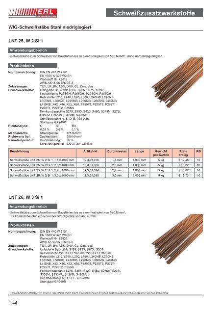 Schweißzusatzwerkstoffe 1 - Erl GmbH SCHWEISSEN+SCHNEIDEN