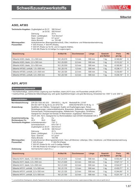 Schweißzusatzwerkstoffe 1 - Erl GmbH SCHWEISSEN+SCHNEIDEN