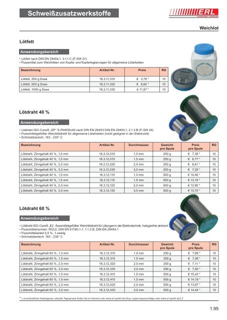 Schweißzusatzwerkstoffe 1 - Erl GmbH SCHWEISSEN+SCHNEIDEN