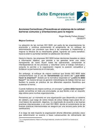 Acciones Correctivas y Preventivas en sistemas de la ... - Cegesti