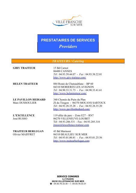 PRESTATAIRES DE SERVICE - Villefranche-sur-Mer