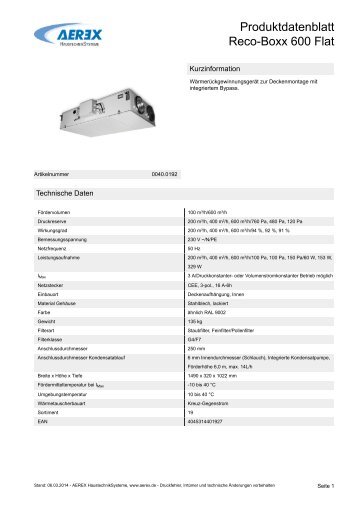 Produktdatenblatt Reco-Boxx 600 Flat - Aerex