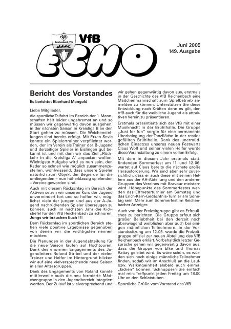 Bericht des Vorstandes - VfB Reichenbach/Fils