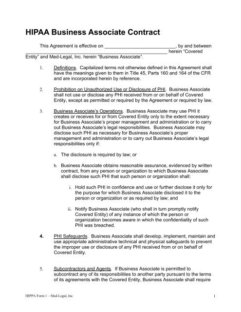 Business Associate Agreement Hipaa Template