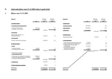 II. Jahresabschluss zum 31.12.2005 (ohne Lagebericht) 1. Bilanz ...