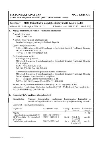 BIZTONSÃGI ADATLAP MOL-LUB Kft.