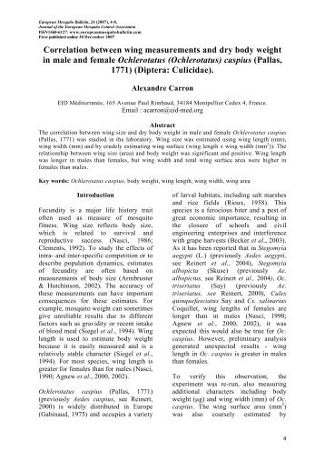 Correlation between wing measurements and dry body weight in ...