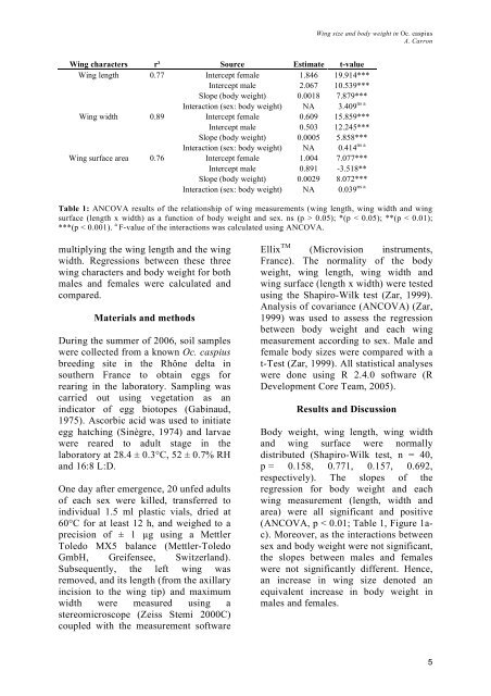 Correlation between wing measurements and dry body weight in ...